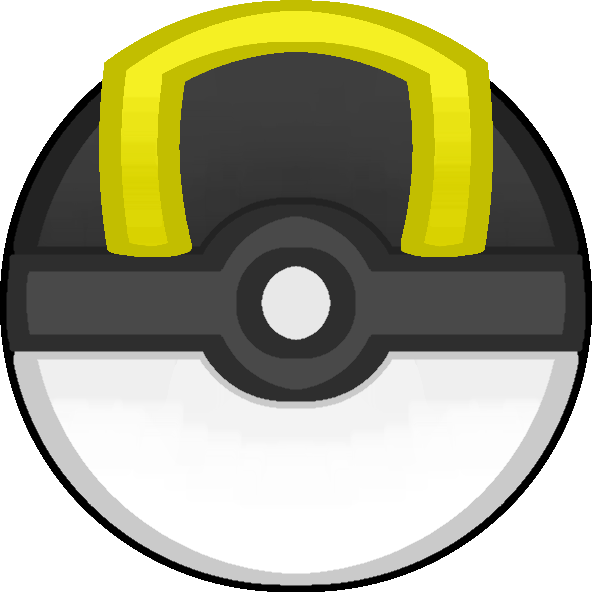 a an item from Pokémon called a Pokéball. It is a sphere with a black top piece, a white bottom piece, and a light black middle stripe separating the bottom and top with an off-white button in the center. On the top is shaped with a yellow line going horizontal with vertical lines reaching to the middle of the ball.